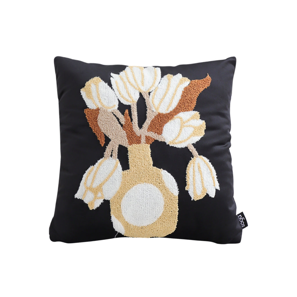 SOGA 45cm Black White Gold Floral Vase Embroidered Throw Pillow