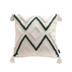 SOGA Boho Tufted Cushion 45cm Tassel Beige Green Geometric Chevron Throw Pillow