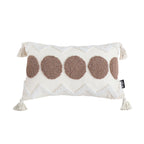 SOGA Boho Tufted Cushion 30x50cm Tassel White Brown Circle Decorative Throw Pillow
