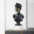 SOGA 45cm Black Resin Bust – Gold Striped Mask Home Sculpture