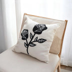 SOGA 45cm White Black Single Rose Embroidered Throw Pillow