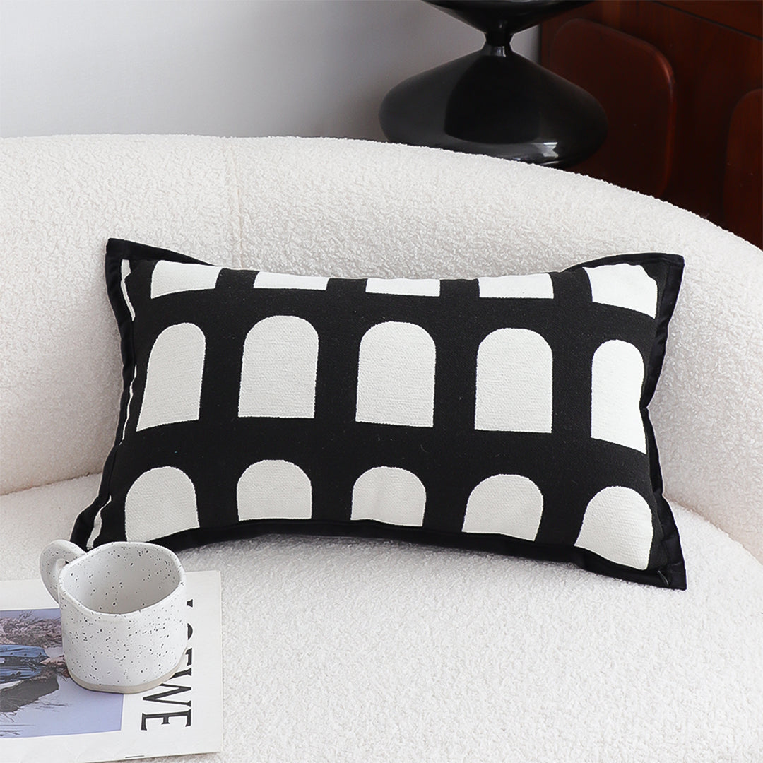 SOGA 30cm Contemporary Black White Geometric Pattern Throw Pillow