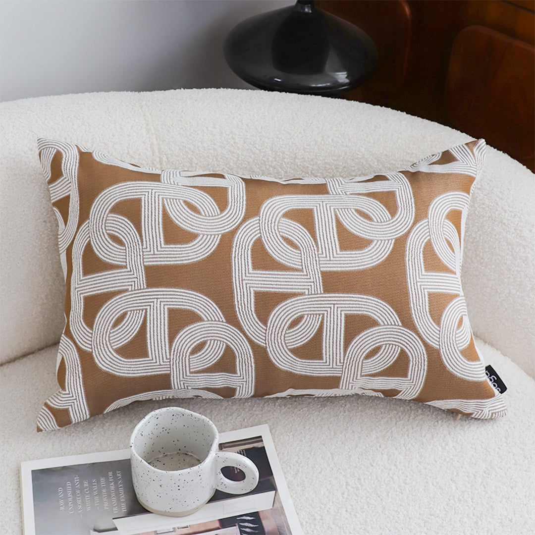 SOGA 35cm Artistic Camel Brown White Geometric Pattern Throw Pillow