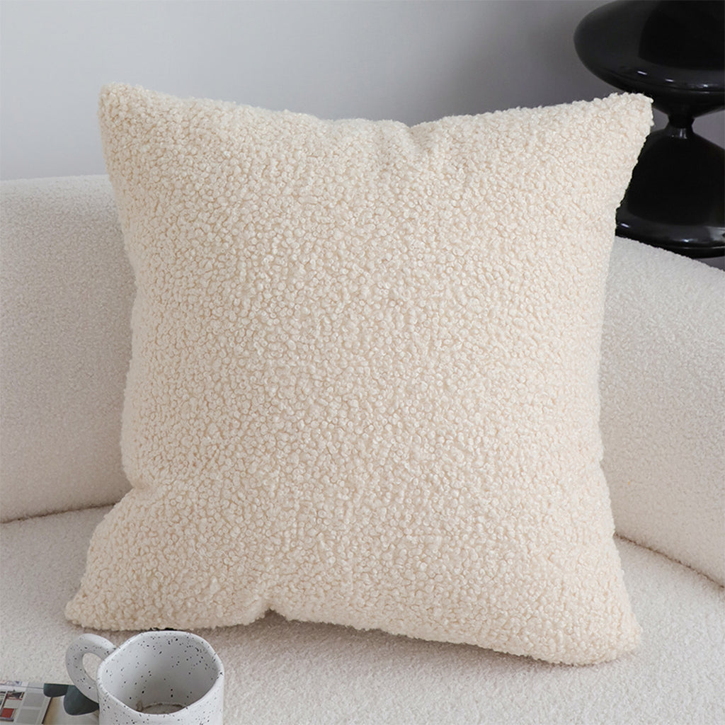 SOGA Boucle Textured Cushion 50cm Cream White Soft Cozy Decorative Throw Pillow