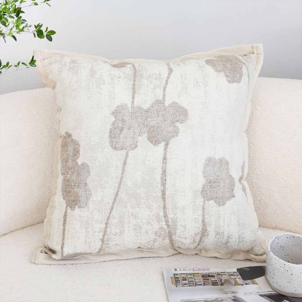 SOGA 2X 45cm Botanical Beige Poppy Flower Print Linen Throw Pillow