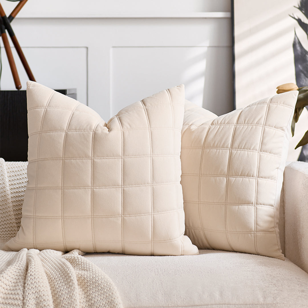 SOGA 50cm Beige Quilted Grid Pattern Decorative Throw Pillow