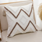 SOGA Boho Tufted Cushion 45cm Tassel White Brown Geometric Decorative Throw Pillow