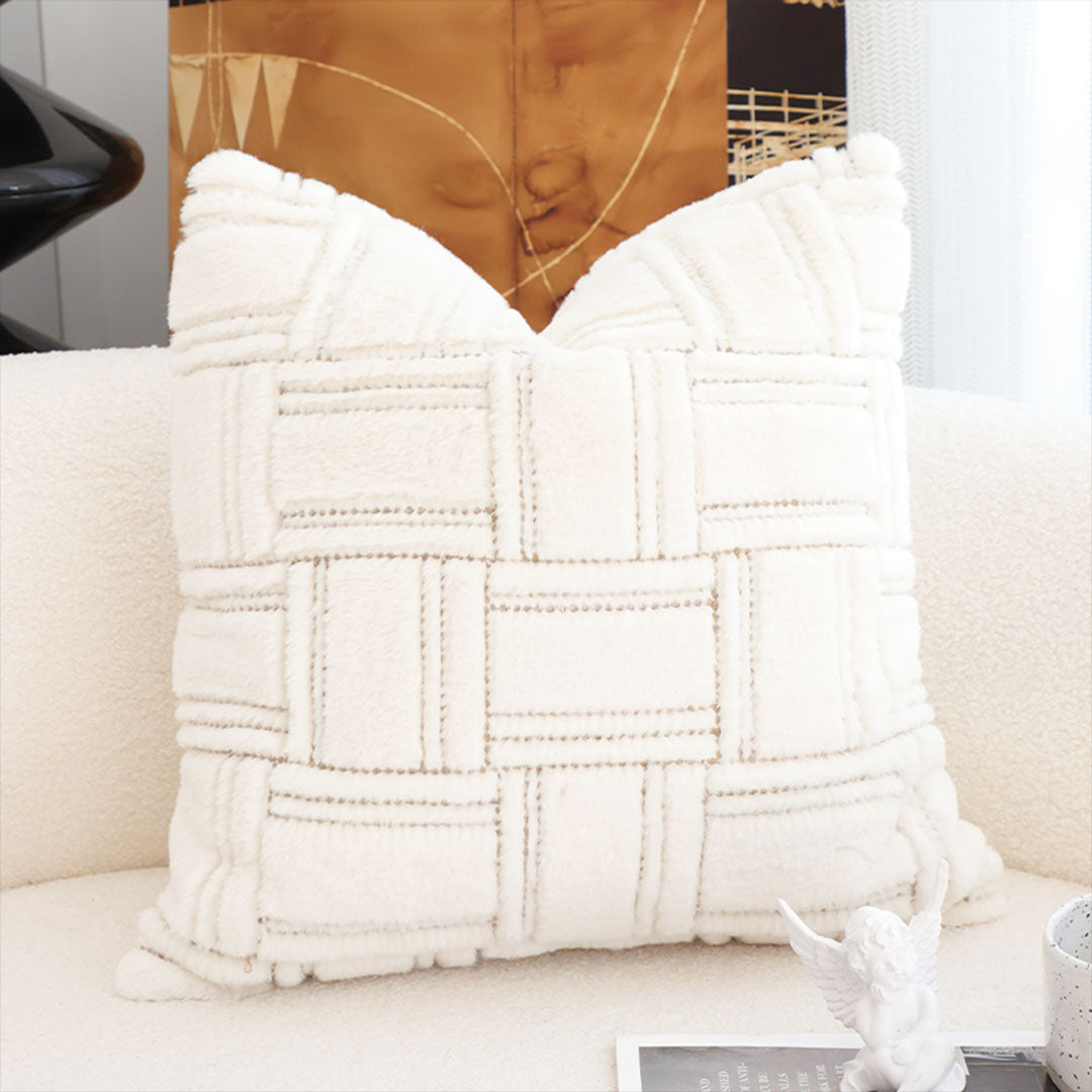 SOGA 2X 45cm Bohemian Cream Tufted Grid Pattern Decorative Throw Pillow