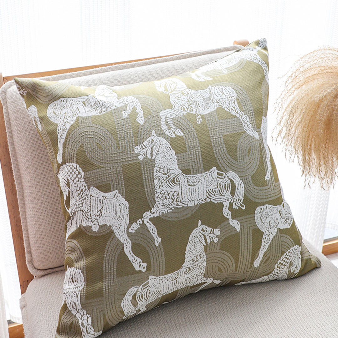 SOGA 50cm Vintage Olive Green White Horse Pattern Throw Pillow