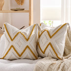 SOGA Boho Tufted Cushion 45cm Tassel Beige Yellow Geometric Chevron Throw Pillow