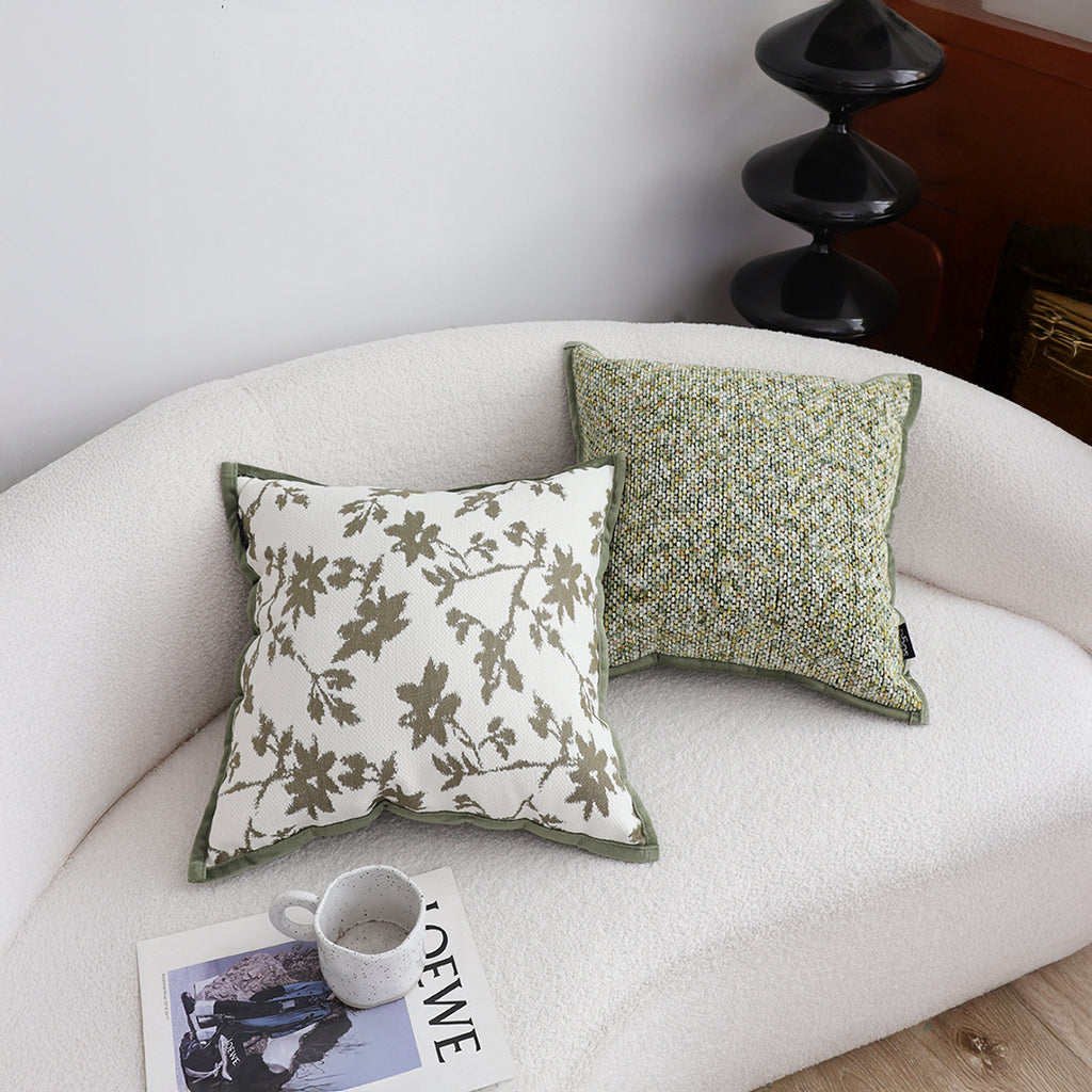 SOGA Floral Cushion 45cm White Green Leaf Botanical Pattern Decorative Throw Pillow