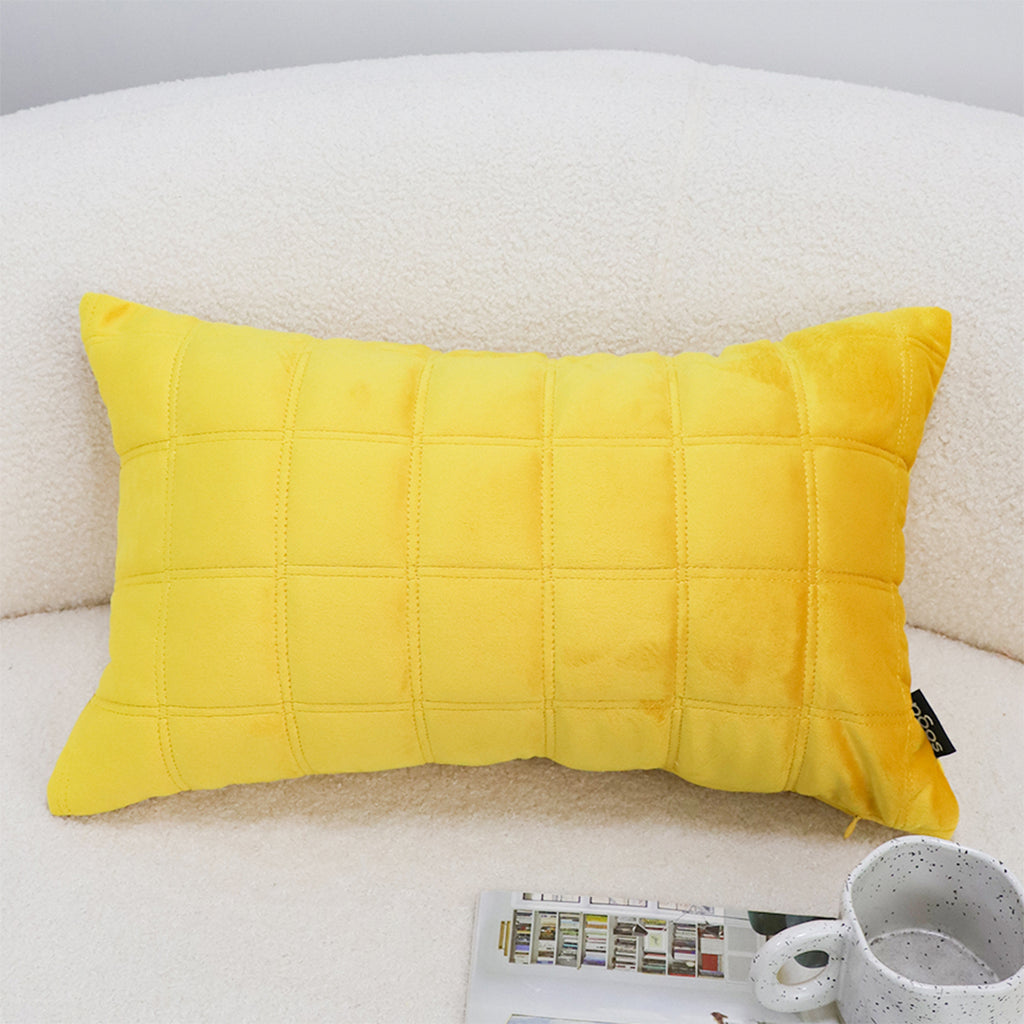 SOGA 30cm Yellow Quilted Grid Pattern Decorative Throw Pillow