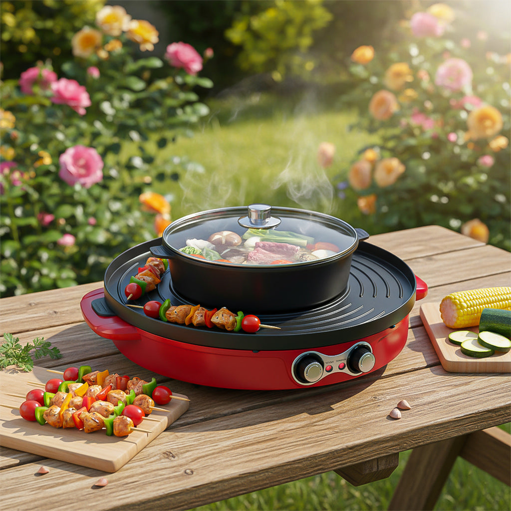 SOGA 2-in-1 44CM Electric Hot Pot BBQ Grill Maifan Stone Non-Stick Coating 2100W