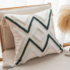 SOGA Boho Tufted Cushion 45cm Tassel Beige Green Geometric Chevron Throw Pillow