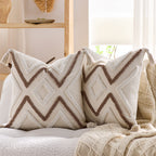 SOGA Boho Tufted Cushion 45cm Tassel White Brown Geometric Decorative Throw Pillow