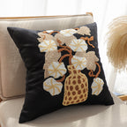 SOGA 45cm Black Gold Wicker Basket Floral Embroidered Throw Pillow