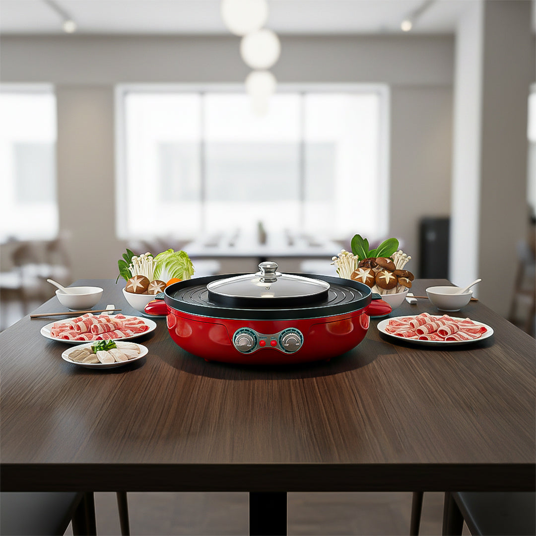 SOGA 2-in-1 42CM Electric Hot Pot BBQ Grill Maifan Stone Non-Stick Coating 2100W