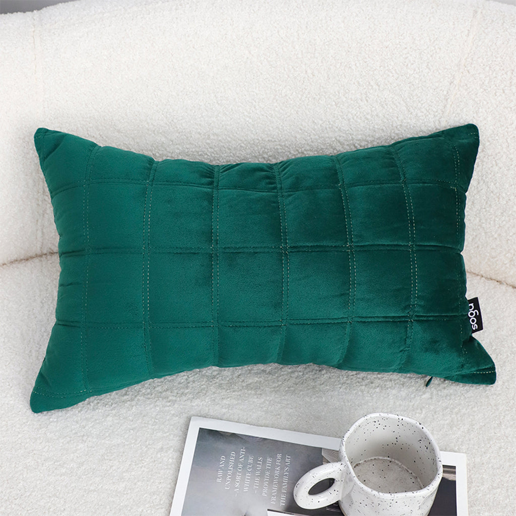 SOGA 30cm Green Velvet Quilted Grid Pattern Decorative Throw Pillow