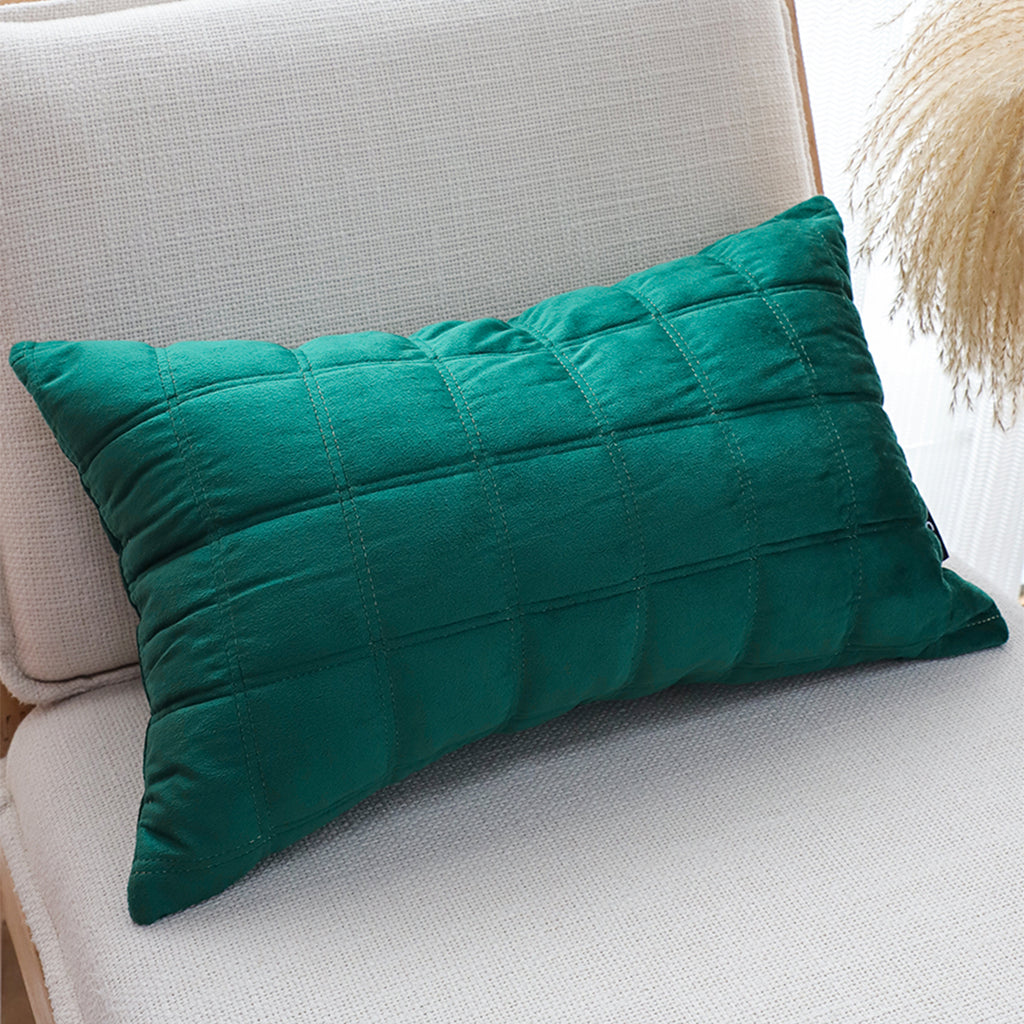 SOGA 30cm Green Velvet Quilted Grid Pattern Decorative Throw Pillow