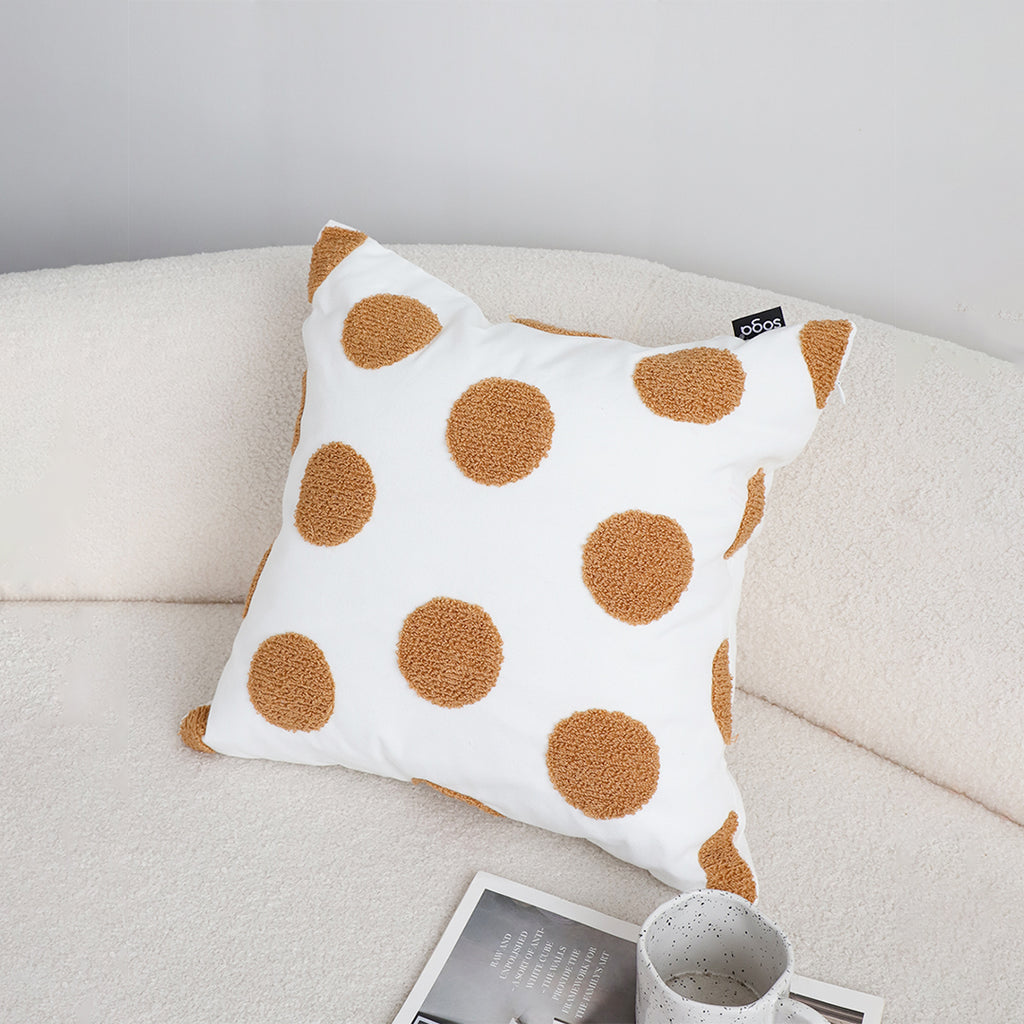 SOGA Tufted Cushion 45cm White Brown Polka Dot Circle Pattern Decorative Throw Pillow
