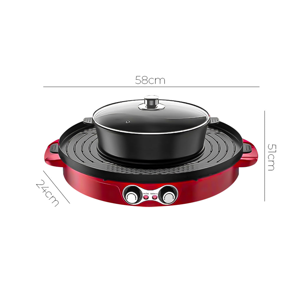 SOGA 2-in-1 44CM Electric Hot Pot BBQ Grill Maifan Stone Non-Stick Coating 2100W