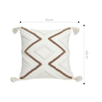 SOGA Boho Tufted Cushion 45cm Tassel White Brown Geometric Decorative Throw Pillow
