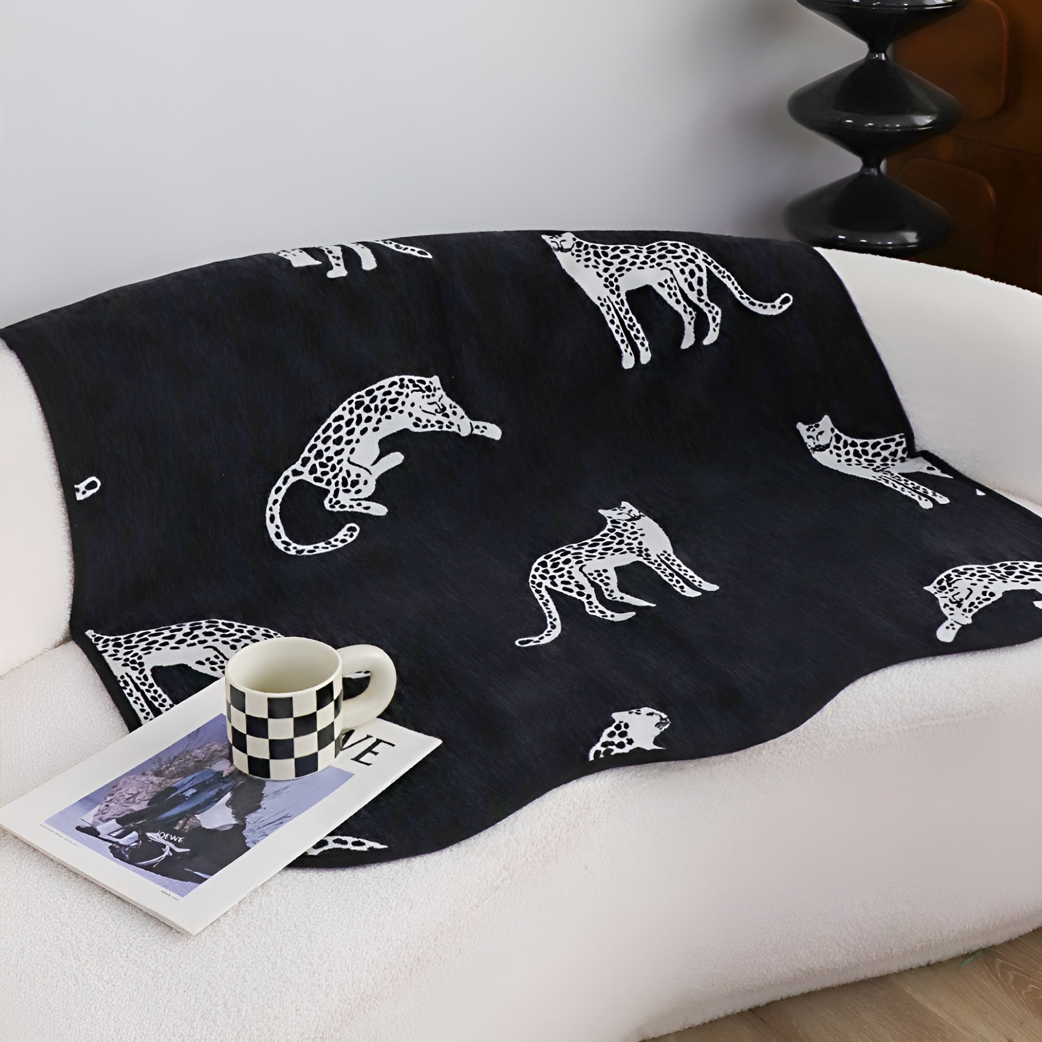 SOGA One-Seater Black Leopard Print 90x90cm Throw Blanket Sofa Cover