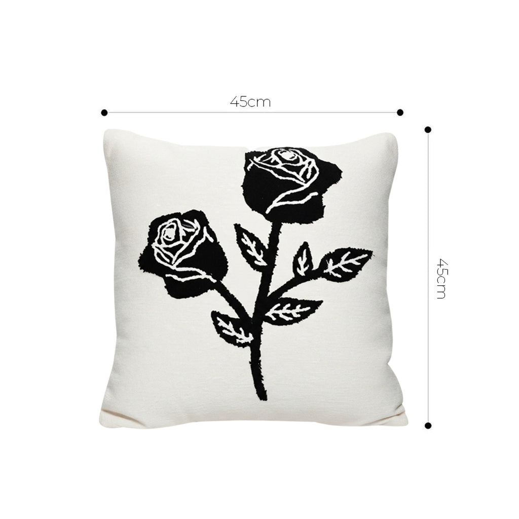 SOGA 45cm White Black Rose Floral Embroidered Throw Pillow