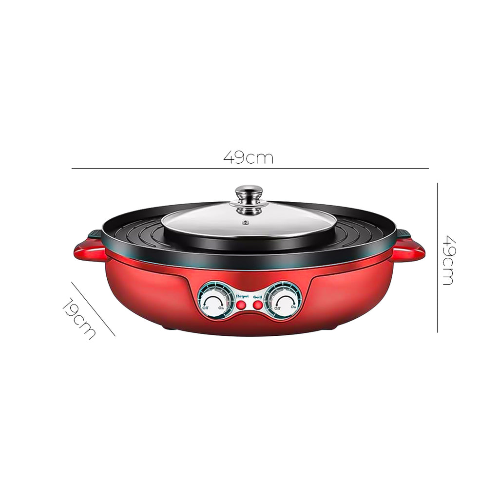 SOGA 2-in-1 42CM Electric Hot Pot BBQ Grill Maifan Stone Non-Stick Coating 2100W