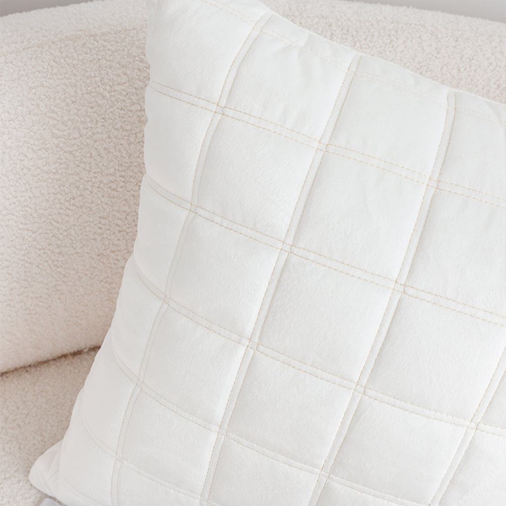 SOGA Quilted Cushion 50cm White Grid Pattern Soft Padded Decorative Throw Pillow