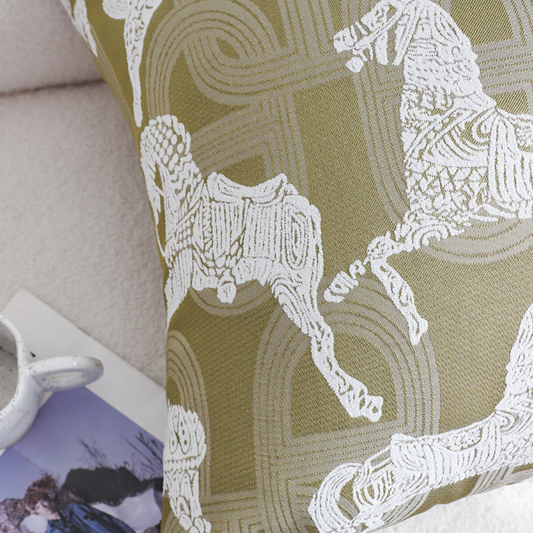 SOGA 50cm Vintage Olive Green White Horse Pattern Throw Pillow