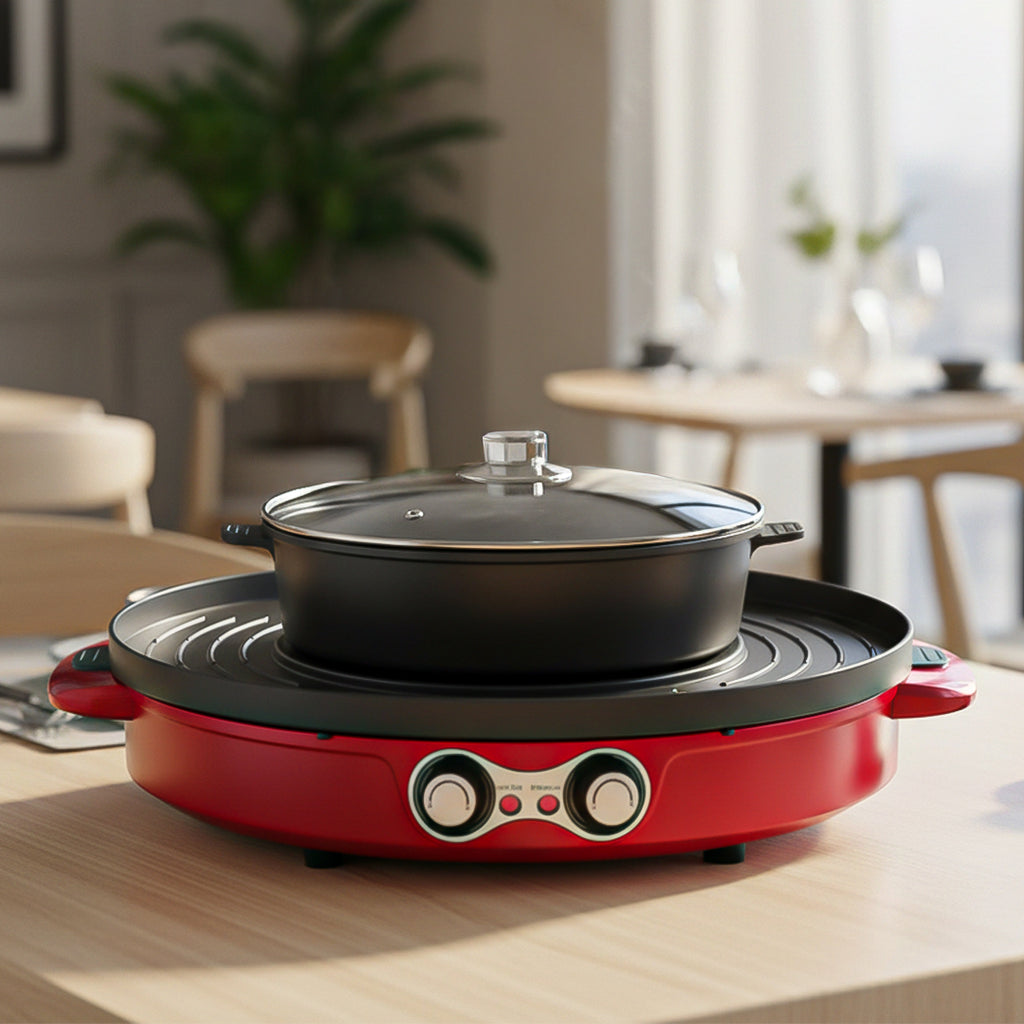 SOGA 2-in-1 44CM Electric Hot Pot BBQ Grill Maifan Stone Non-Stick Coating 2100W