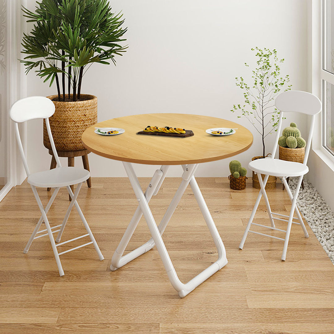 80cm Wood Color Round Table with White Legs
