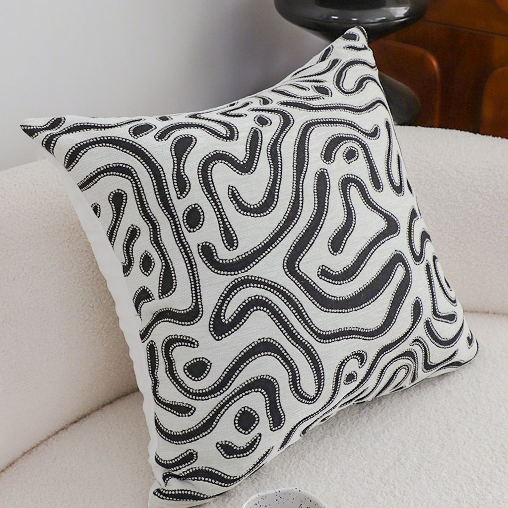 SOGA 50cm Black White Abstract Swirl Pattern Decorative Throw Pillow