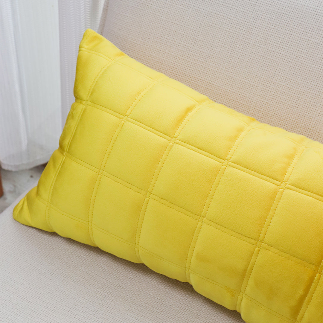 SOGA 30cm Yellow Quilted Grid Pattern Decorative Throw Pillow
