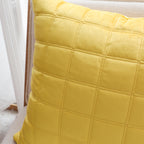 SOGA 50cm Yellow Quilted Grid Pattern Decorative Throw Pillow