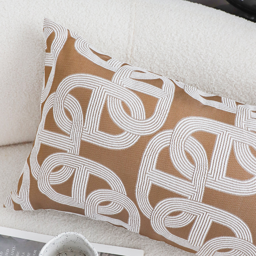 SOGA 35cm Artistic Camel Brown White Geometric Pattern Throw Pillow