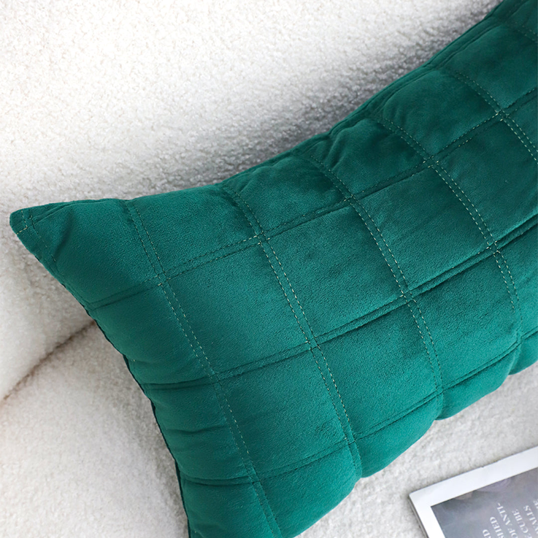 SOGA 30cm Green Velvet Quilted Grid Pattern Decorative Throw Pillow
