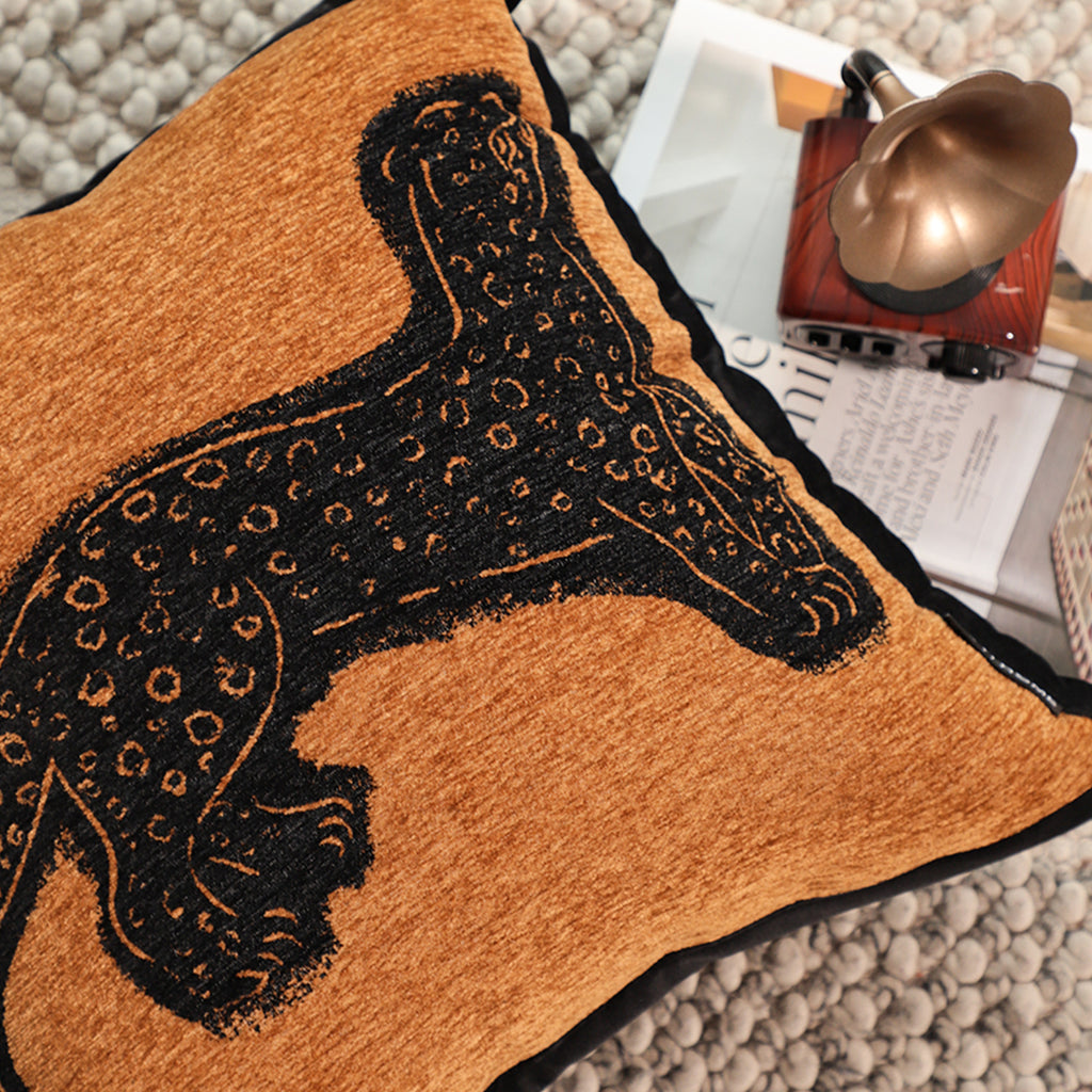 SOGA 45cm Stylish Golden Yellow Black Leopard Pattern Throw Pillow