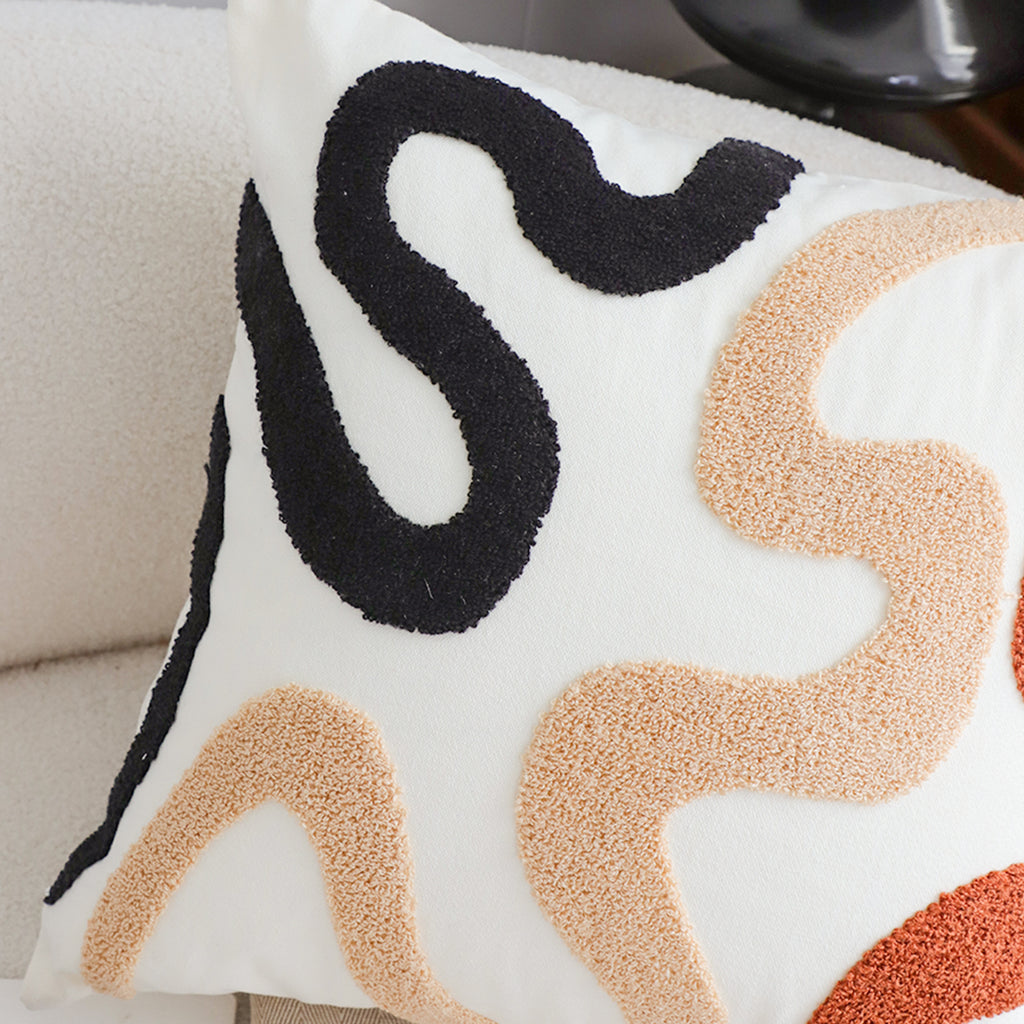 SOGA 45cm Cream Black Geometric Squiggly Pattern Throw Pillow