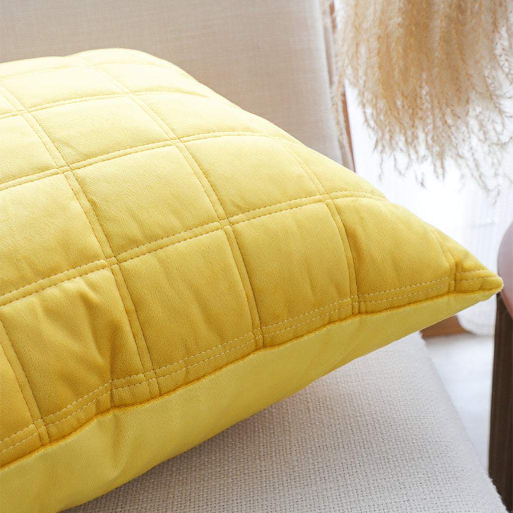 SOGA 50cm Yellow Quilted Grid Pattern Decorative Throw Pillow