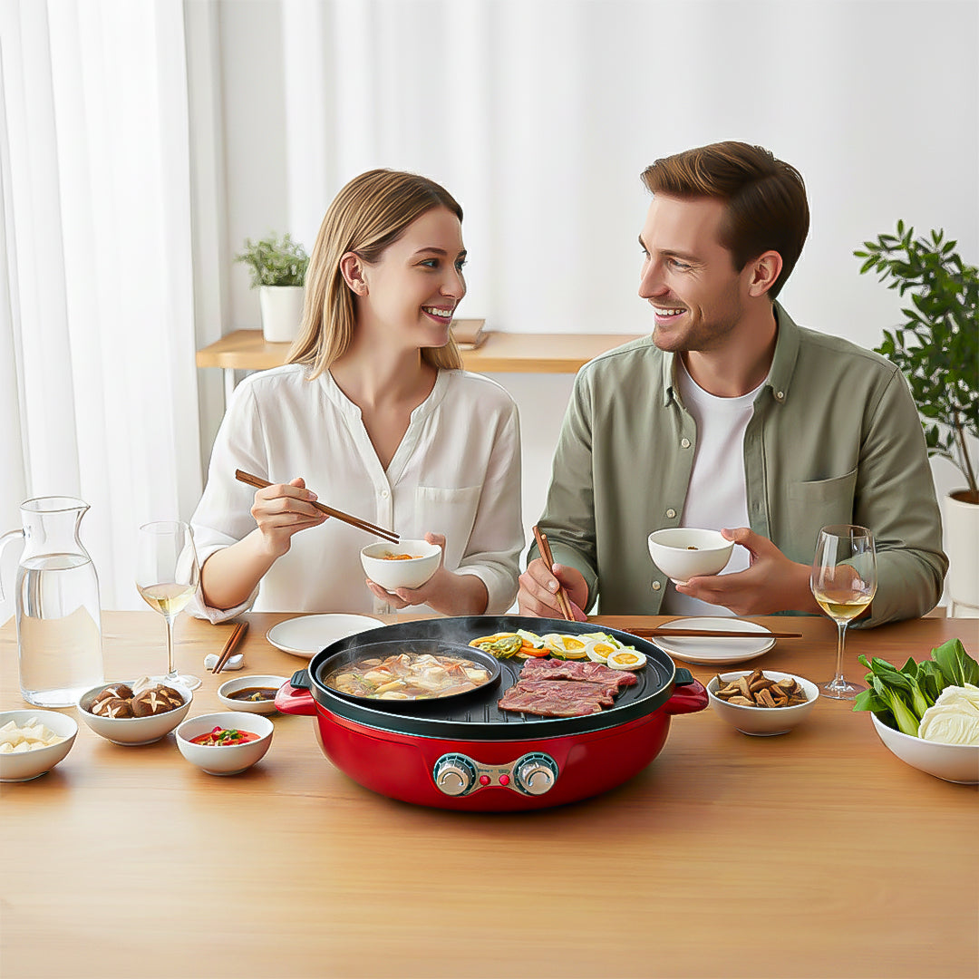 SOGA 2-in-1 42CM Electric Hot Pot BBQ Grill Maifan Stone Non-Stick Coating 2100W