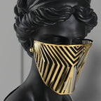 SOGA 45cm Black Resin Bust – Gold Striped Mask Home Sculpture