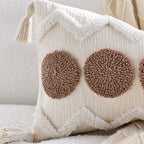 SOGA Boho Tufted Cushion 30x50cm Tassel White Brown Circle Decorative Throw Pillow