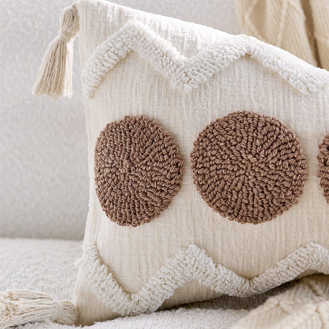 SOGA Boho Tufted Cushion 30x50cm Tassel White Brown Circle Decorative Throw Pillow