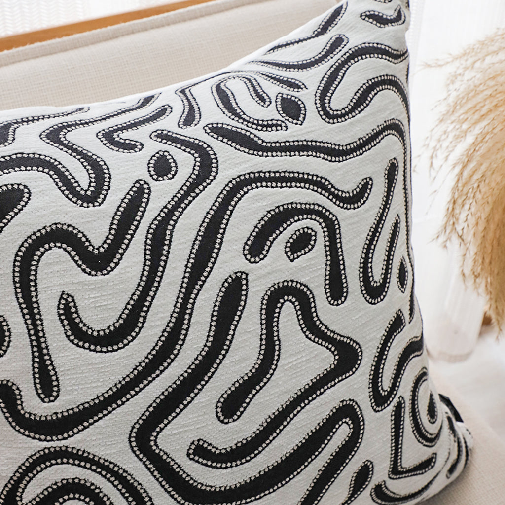 SOGA 50cm Black White Abstract Swirl Pattern Decorative Throw Pillow