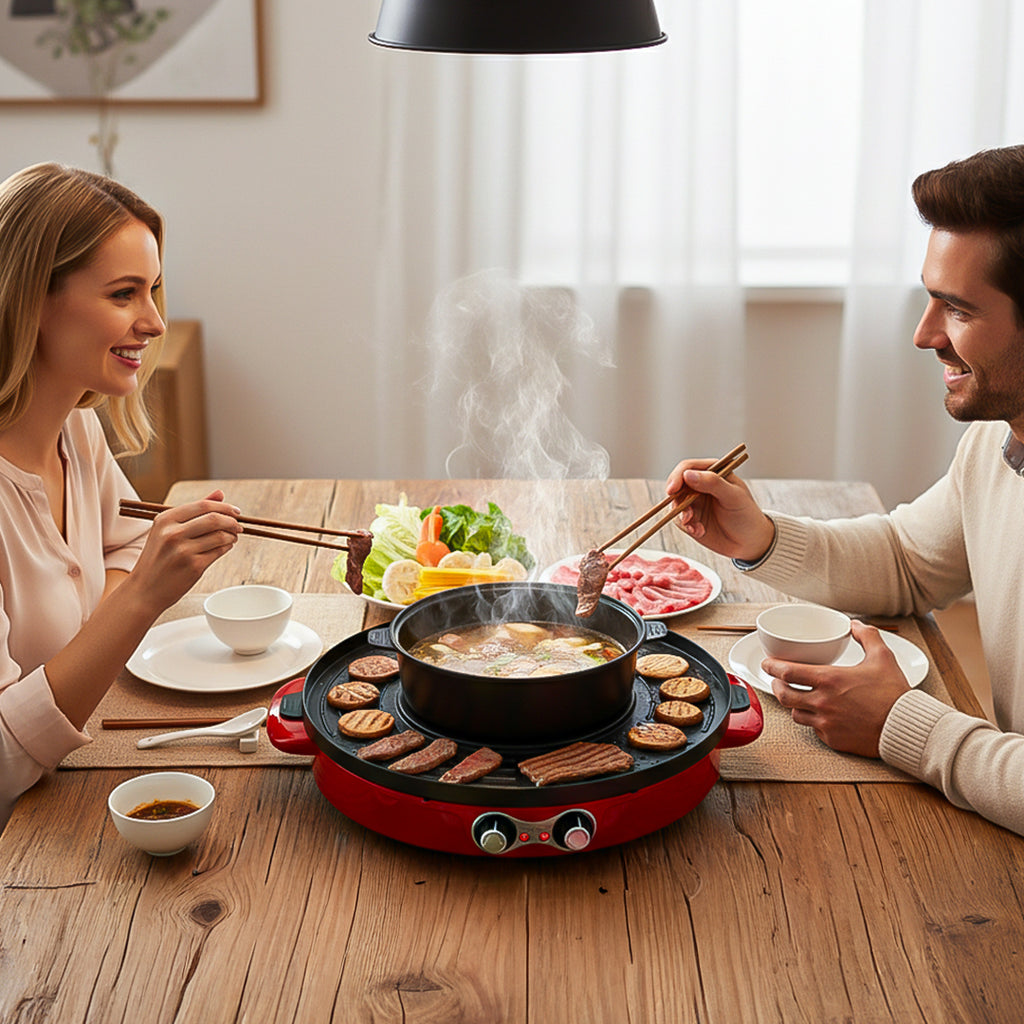 SOGA 2-in-1 44CM Electric Hot Pot BBQ Grill Maifan Stone Non-Stick Coating 2100W