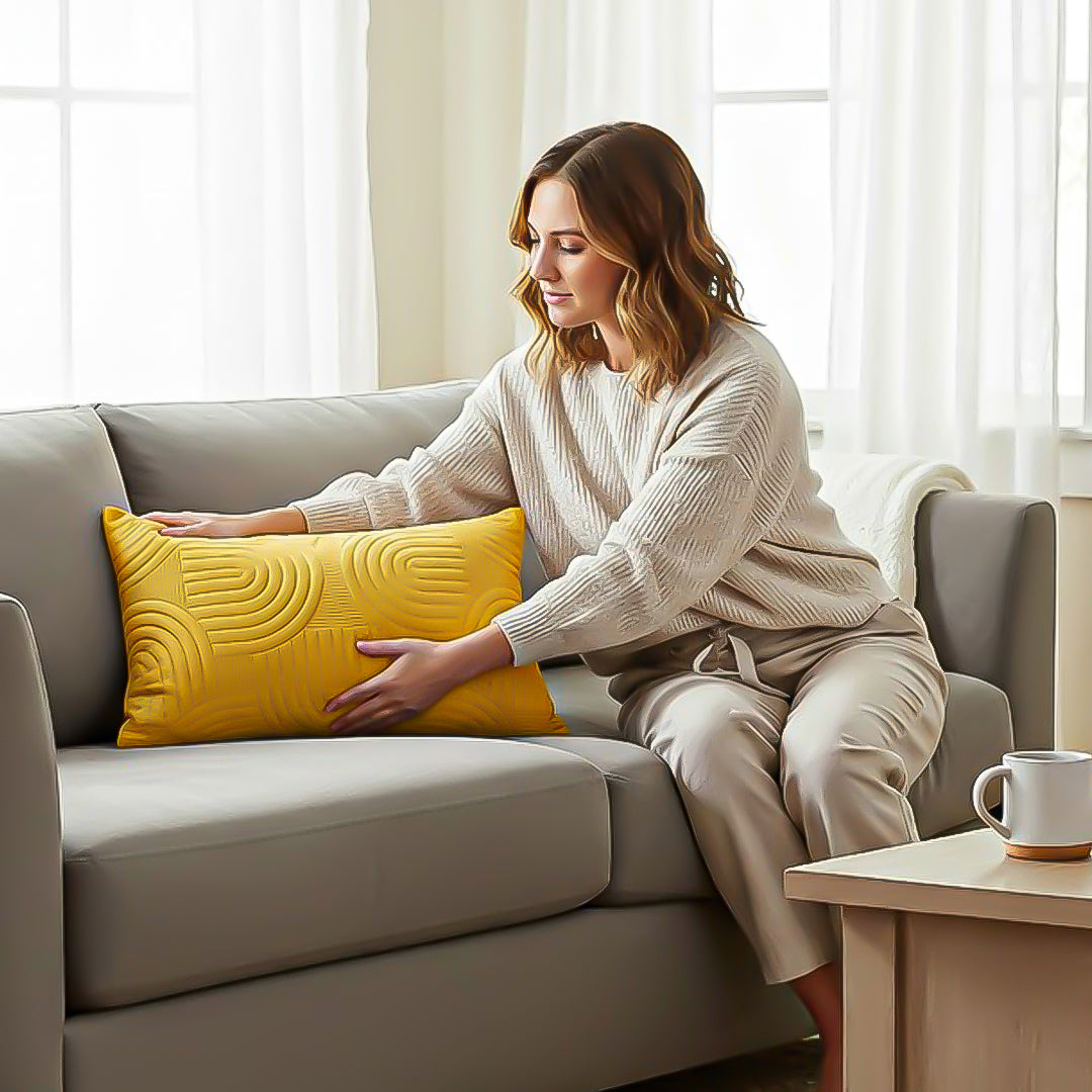 SOGA 30cm Yellow Textured Geometric Pattern Decorative Throw Pillow