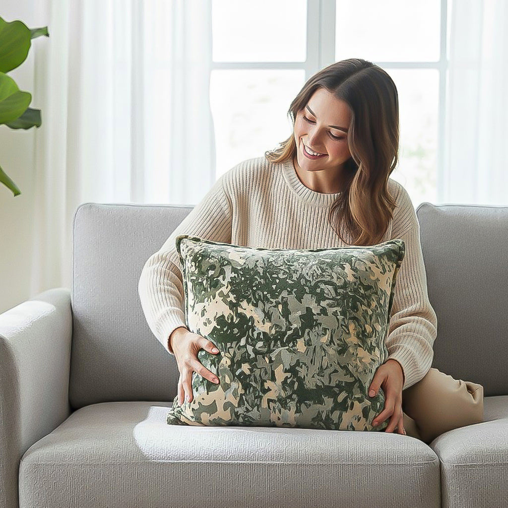 SOGA 50cm Green Gold Crushed Velvet Decorative Throw Pillow