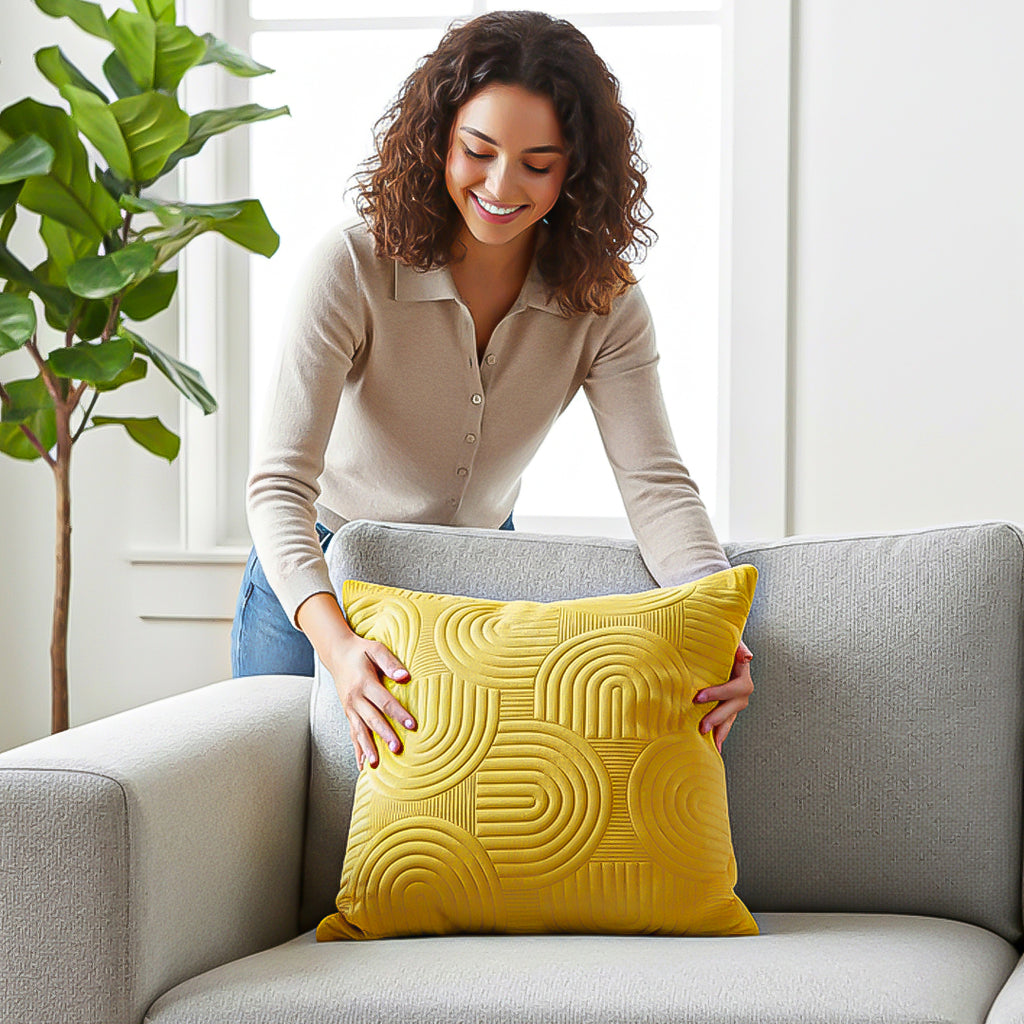 SOGA 50cm Yellow Textured Geometric Pattern Decorative Throw Pillow